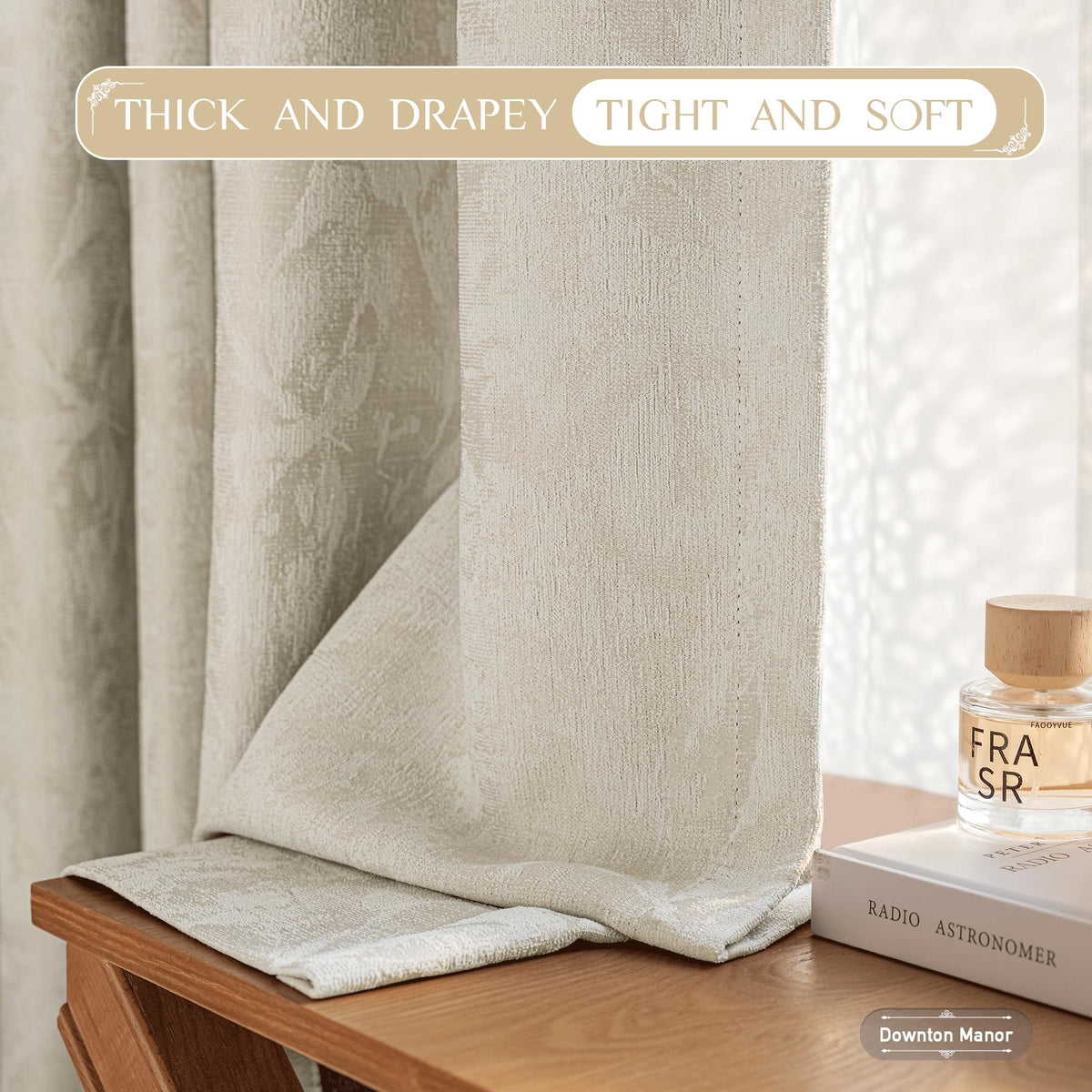 Beauoop Beige Floral Jacquard Blackout Curtains 84 Inches Long 2 Panels for Bedroom Living Room Flower Chenille Room Darkening Thermal Insulated Soundproof Grommet Window Treatments Drapes 52x84x2