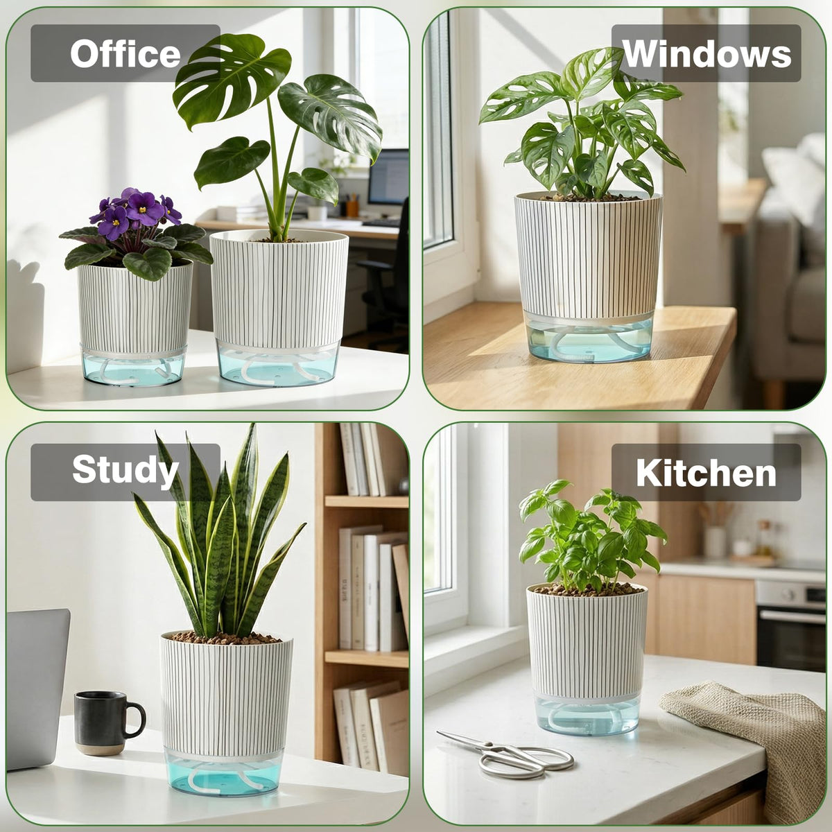 Samhe 6 Pack Self Watering Pots for Indoor Plants, 4+5.5+6.3 Inch Self Watering Plant Pots Set, Flower Pots with Wick Rope and Reservoir for African Violet, Spider Plant, Orchid