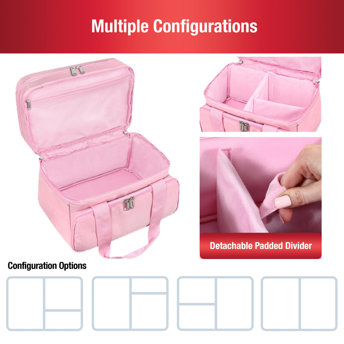SINGER Sewing Accessories Organizer (Bag Only) – Double Layer Portable Sewing Storage Bag | 2 Detachable Pouches and 18 Compartments, Large Sewing Supplies & Crafting Carry-all (Pink)