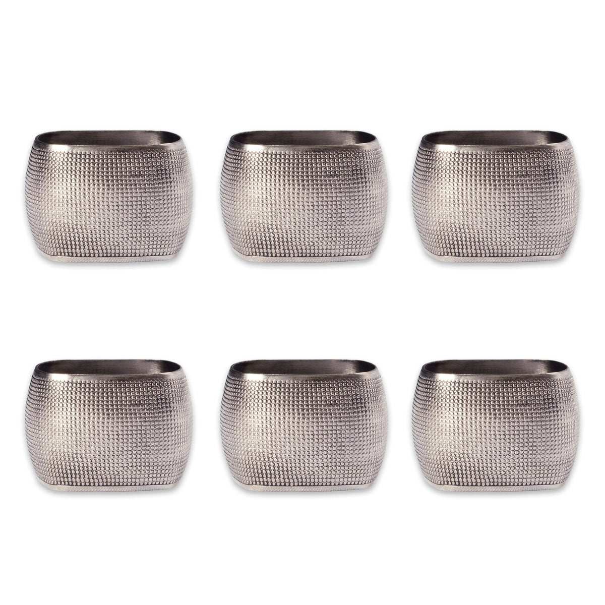 DII Decorative Assorted Silver Napkin Ring Set, One Size, Silver Textured Square, 6 Count