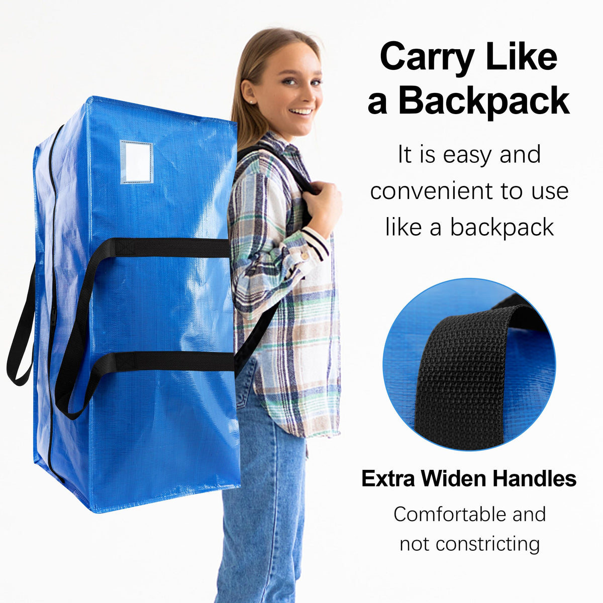 VELVETSURE Heavy Duty Extra Large Moving Bags W/Backpack Straps - Strong Handles & Zippers, Storage Totes For Space Saving, Fold Flat, Alternative to Box and Bin (Set of 6, Multicolor)