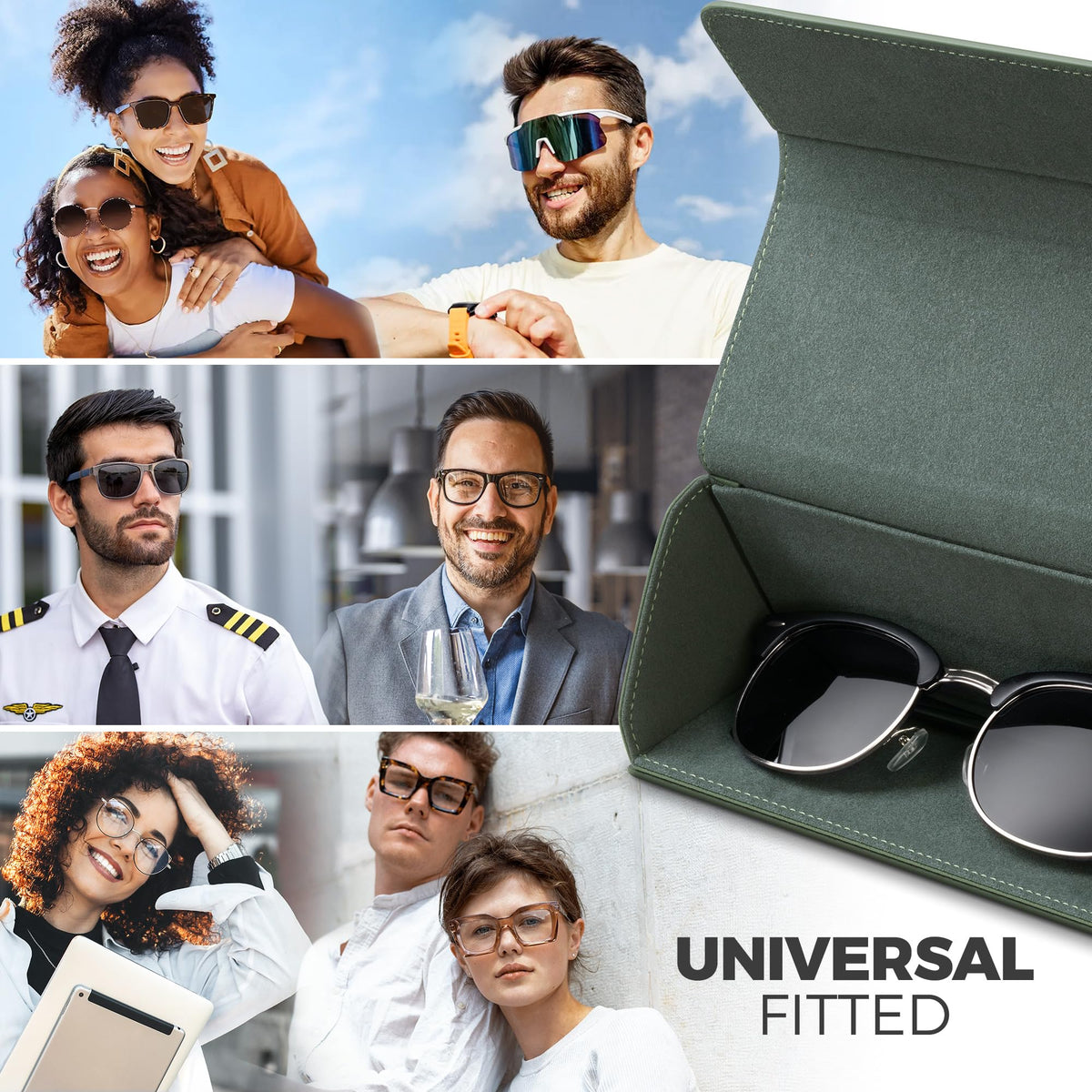 VULKIT Glasses Case, Foldable & Portable Design, Leather Hard Shell Folding Eyeglass Holder for Mens Womens