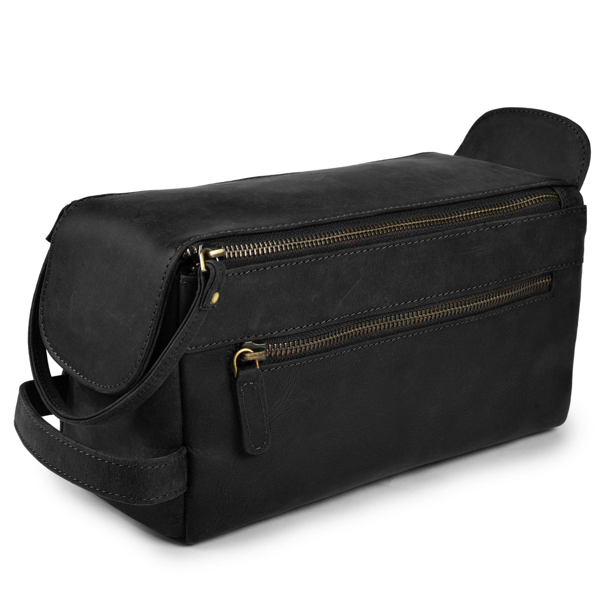 LEATHER VILLAGE Genuine Leather Travel Toiletry Bag - Water-Resistant Dopp Kit for Toiletries, Large Shaving Bag & Bathroom Organizer - Gift for Men & Women - Distressed Black