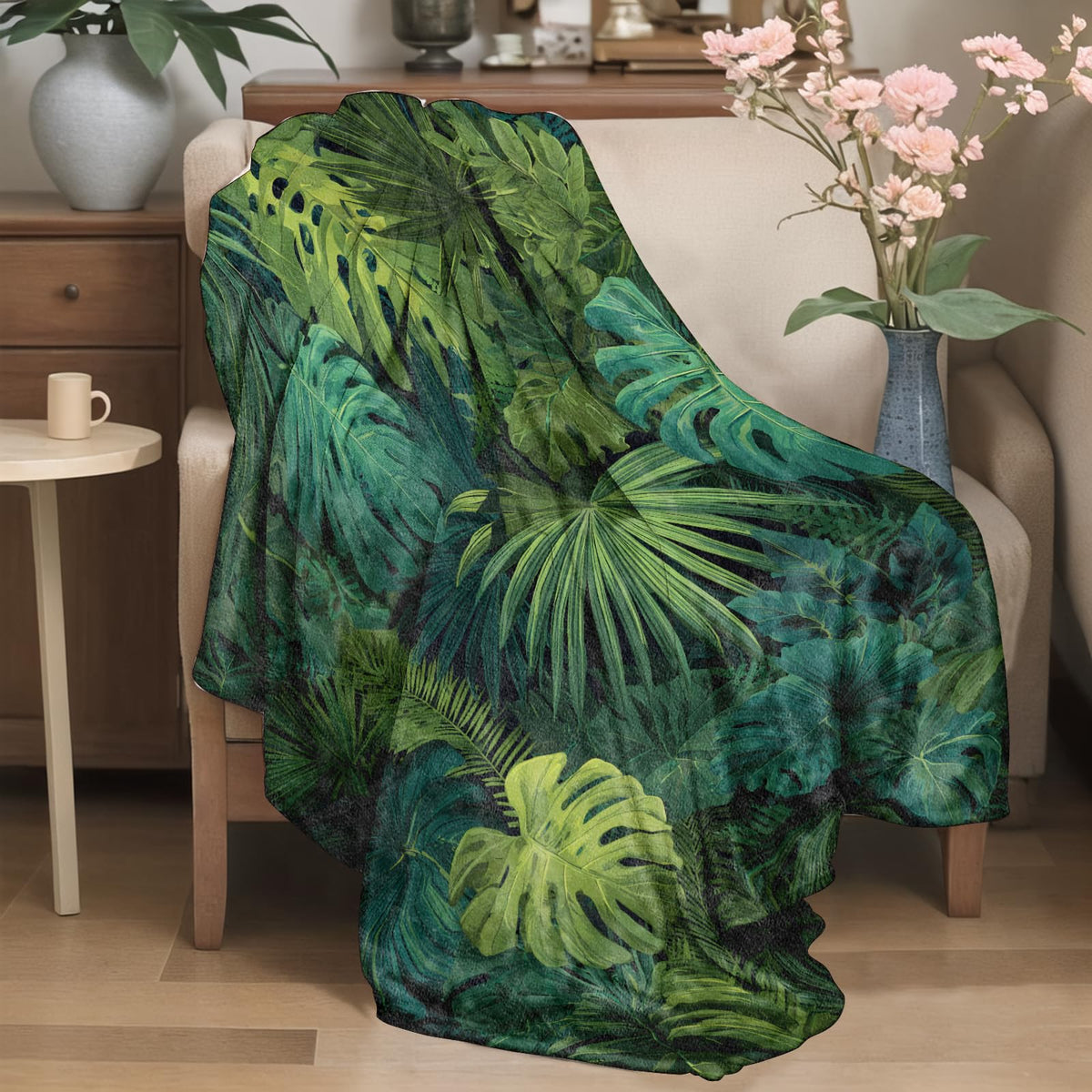 YCUFN Tropical Leaf Flannel Blanket 50"x60" Monstera Palm and Jungle Botanical Lightweight Throw Blankets Birthday for Nature Lovers Office Bedroom Sofa Travel Plant Home Decorate