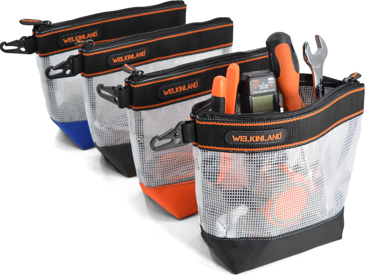 WELKINLAND 10-Inch Clear Tool Pouch Organizer - 4 Pcs Zipper Tool Bags