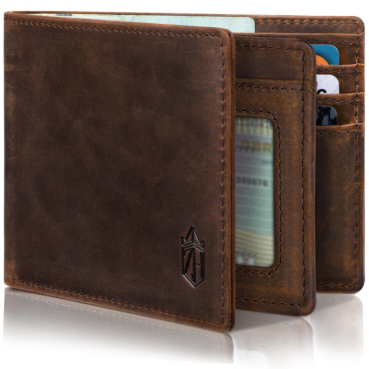 Zitahli wallets for men Genuine Leather Mens Wallet With 12 Card Slots, 2 ID Windows Bifold Rfid Blocking Gifts for Men
