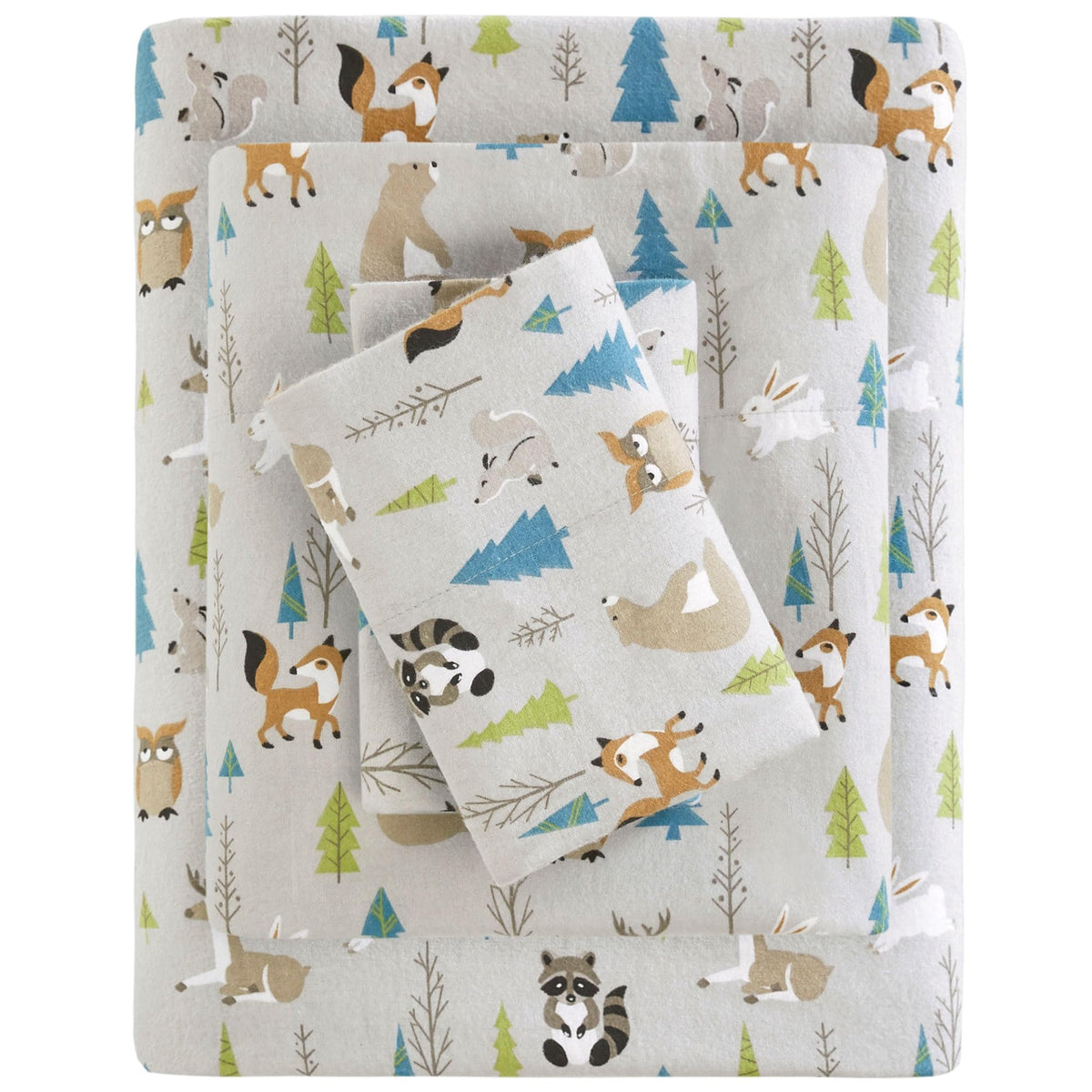 True North by Sleep Philosophy Cozy Flannel Warm 100% Cotton Sheet - Novelty Print Animals Stars Cute Ultra Soft Cold Weather Bedding Set, Twin, Multi Forest Animals 3 Piece