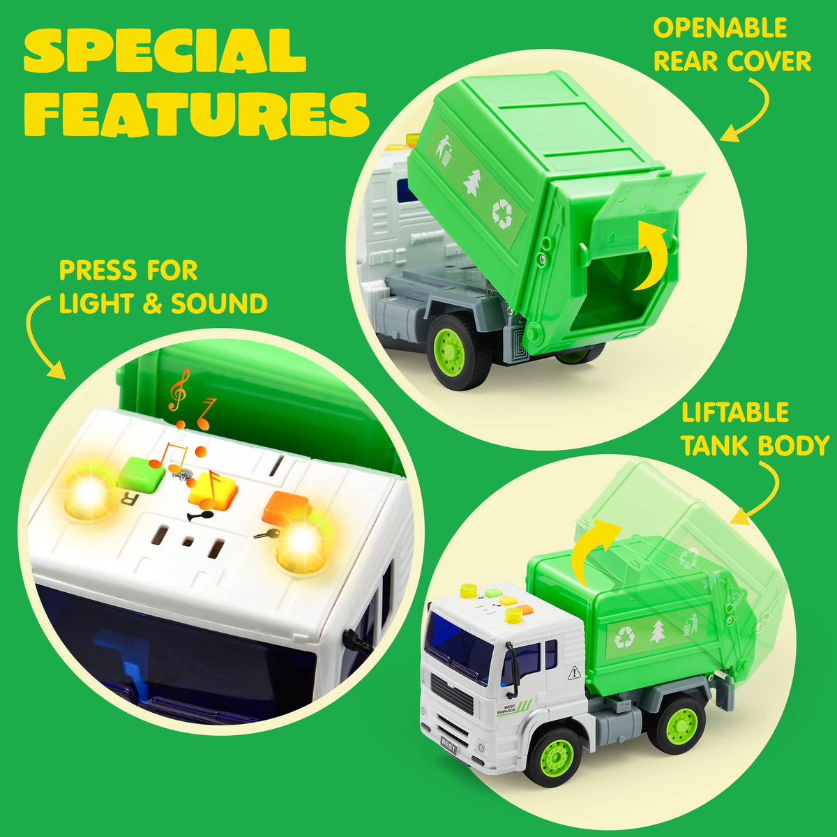 JOYIN 4 Pcs 7" Long Vehicle Toy Set, Toddlers Cars with Lights and Siren Sound, Including Play Police Car, School Bus, Garbage Truck, Ambulance, Birthday Party Gifts Toys for Boys 3-5