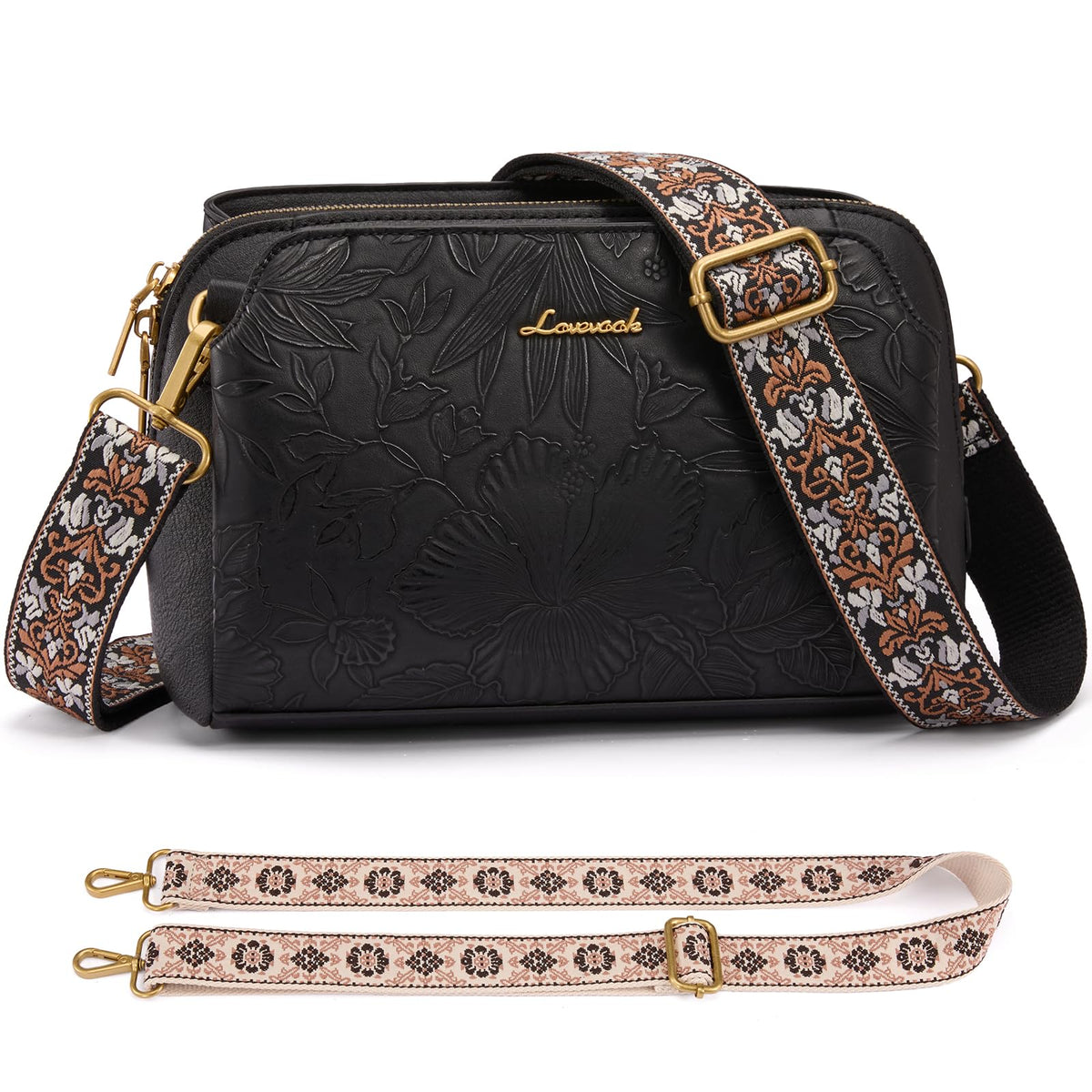 LOVEVOOK Crossbody Bags for Women with 2Pcs Adjustable Strap, Leather Small Purses with RFID Blocking Slots, Shoulder Handbag