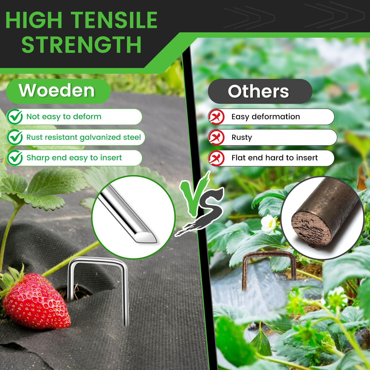200 Pack 6 Inch Landscape Staples + 1 Hook 11 Gauge Heavy Duty Galvanized Garden Stakes, U-Shaped Ground Pins for Weed Barrier Fabric, Drip Irrigation Tubing, Sod, Lawn & Christmas Outdoor Decorations