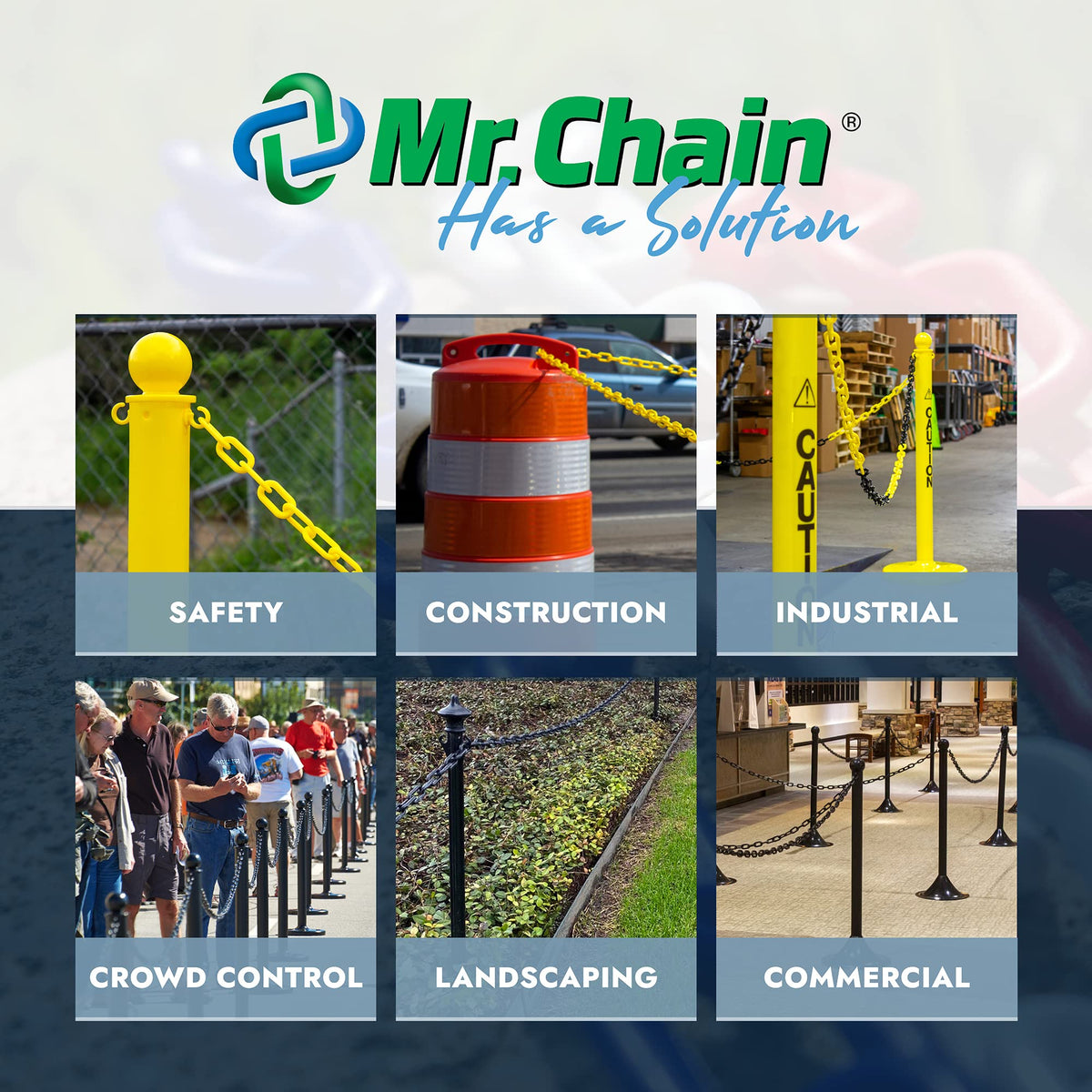 Mr. Chain Plastic Barrier Chain, White, 1.5-Inch Link Diameter, 25-Foot Length (30001-25)