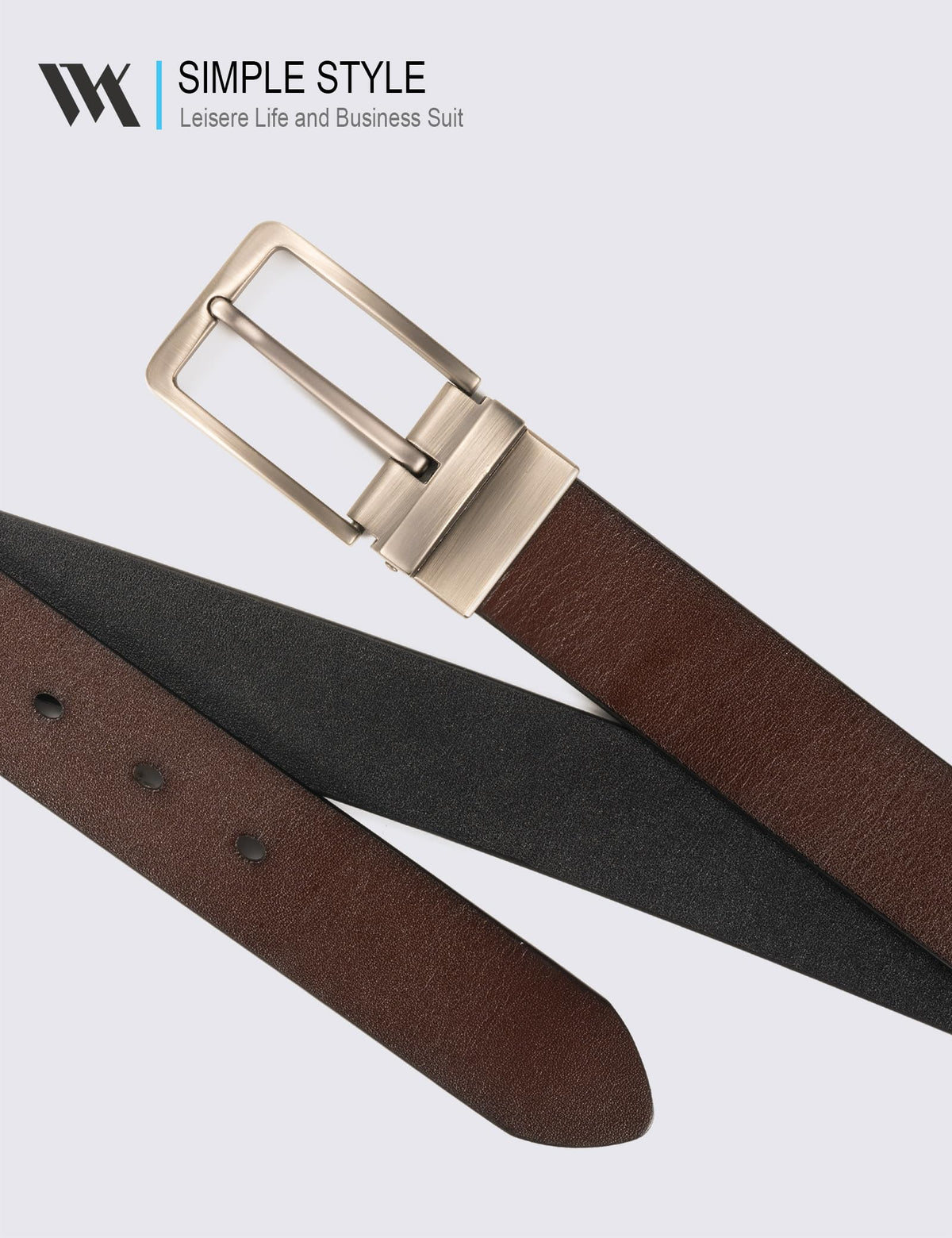 WOLFANT Two-in-One Reversible Leather Belt,100% Italian Full Grain Real Solid Leather Dress Casual Belt