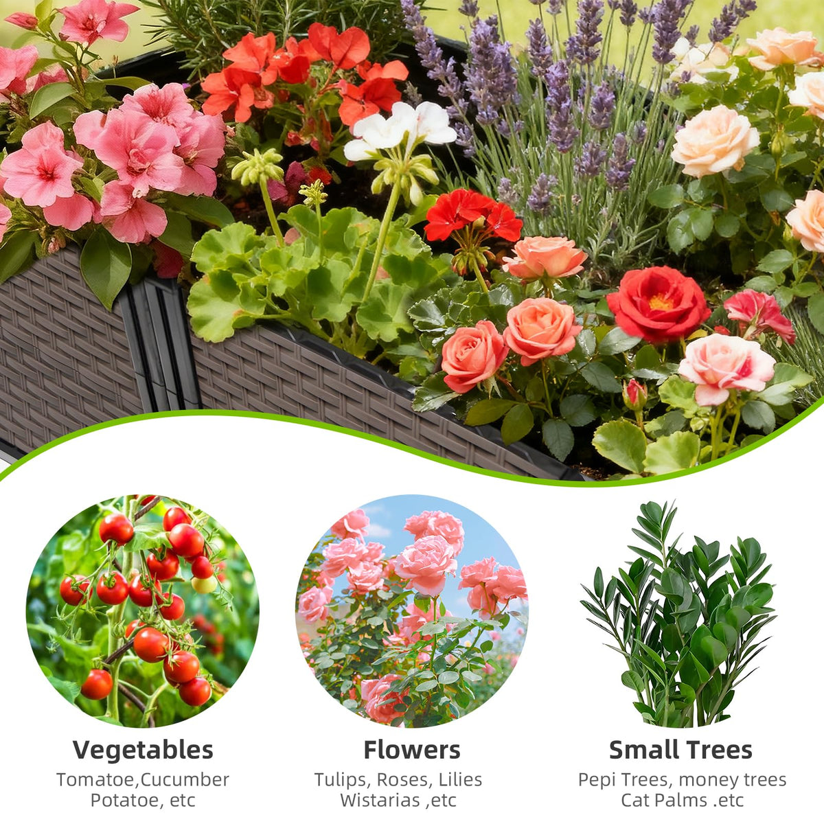 Ciao Stilista Raised Plant Box with Wheels 31.5"x15.7"x16.1", Raised Beds for Gardening Self Watering, Durable Metal Lockable Casters, Rectangular Garden Planter Perfect for Garden Patio Balcony Deck