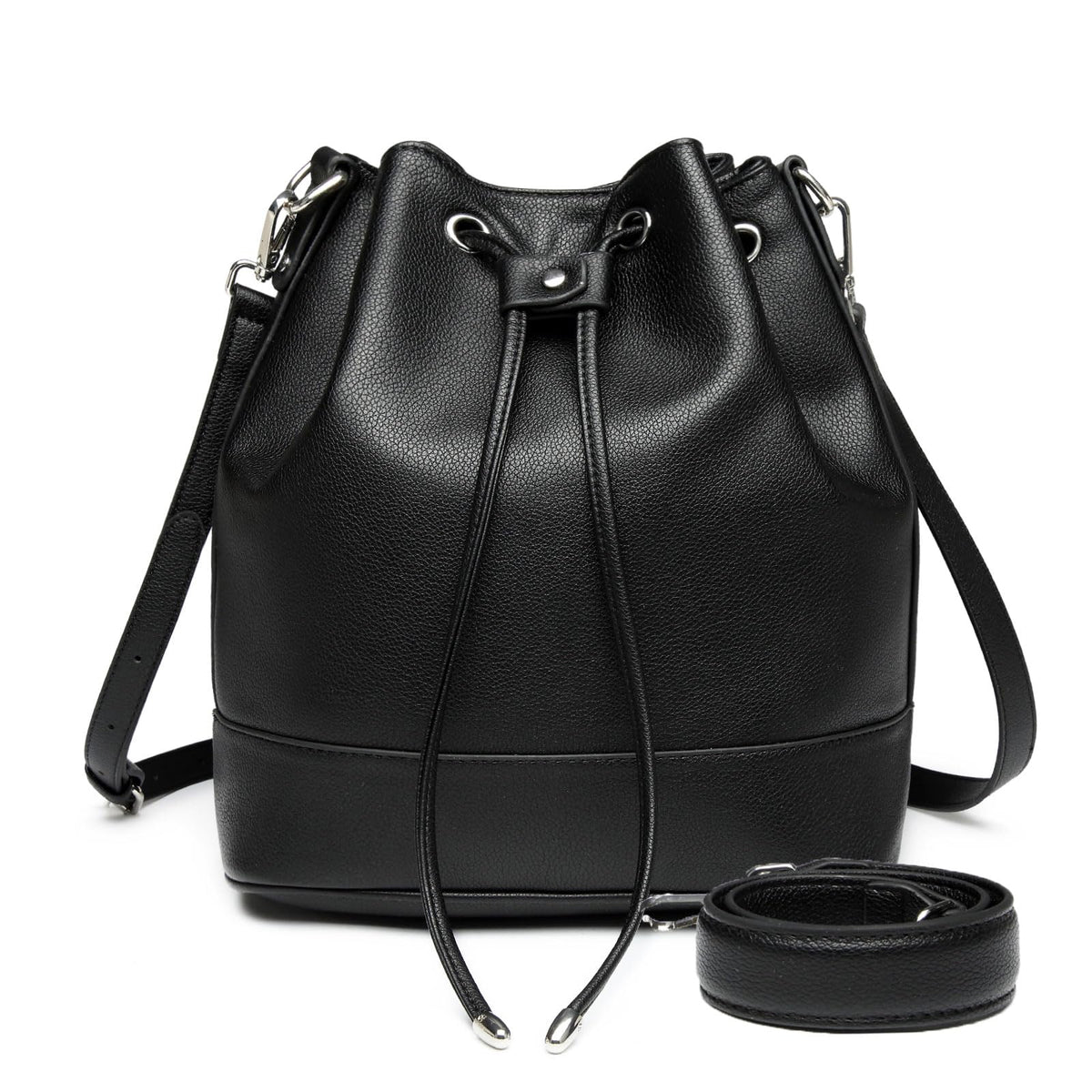 AFKOMST Leather Bucket Bags and Drawstring Crossbody Purse for Women Medium Tote and Hobo Handbags with 2 Shouder Straps