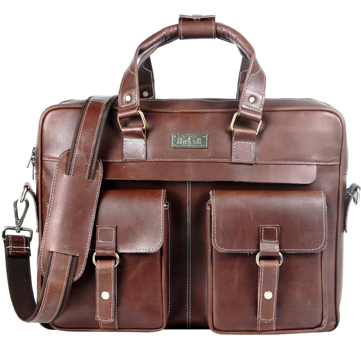 HULSH Genuine Leather briefcases for men 17 inches computer bag for men | Laptop/Work bag, Satchel for Business and Office (Brown Buff)