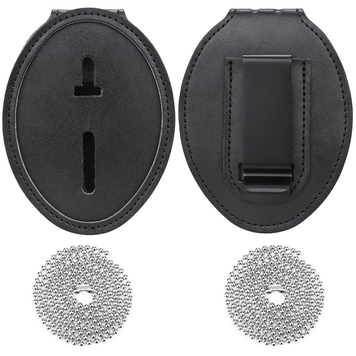 Police Badge Holder, 2 Pack Security Badge Holder Belt Clip, Metal Clip and Chain Included, Universal Leather Holder for Law Enforcement Ullnosoo