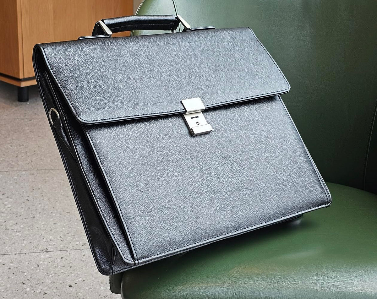 Mens Leather Briefcases Office Attorney Attache Case Ideal Gift Messenger Bag w/Padded Compartment for 15.6" Laptop, Black