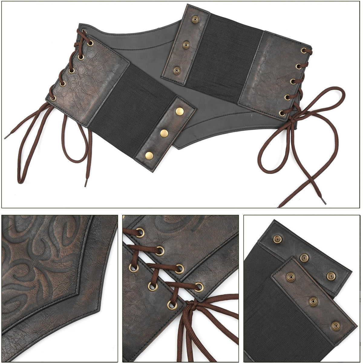 L'VOW Women Viking Belt Medieval Elastic Wide Brown Leather Belt Renaissance Accessory(Medium)