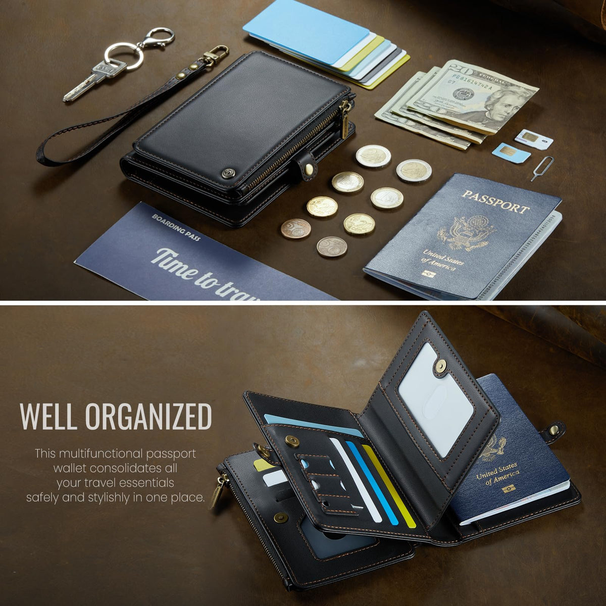 ASAPDOS Passport Holder Wallet Case Wallet for Men Women Black