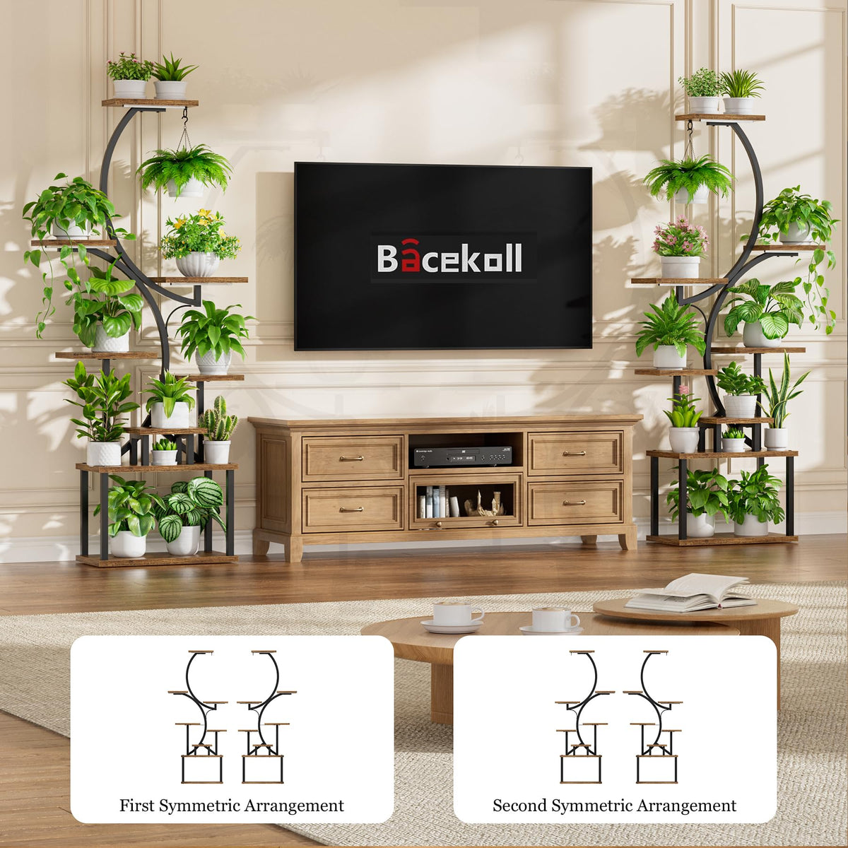 BACEKOLL Plant Stand Indoor with Grow Light - 2 Pack Tall Indoor Plant Shelf, 62" Corner Plant Holder, 8 Tiered Large S-Shape Flower Multiple Display Shelf for Home, Office