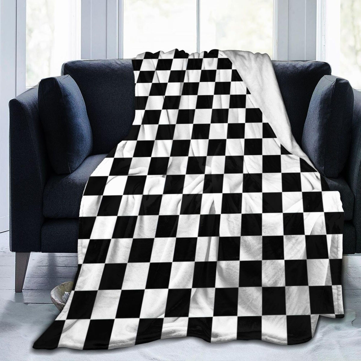 Black and White Checkered Throw Blanket, 320GSM Flannel Blankets for Women Girls Kids Boys Men, Checkerboard Bed Blanket Super Soft Cozy for Bed Sofa Couch Gifts (Black and White, 50"x40")