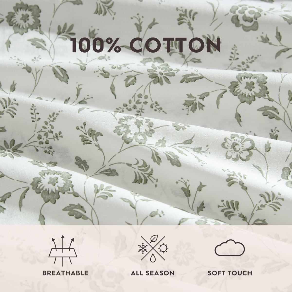 Laura Ashley - King Sheet Set, Crisp & Cool Cotton Percale Bedding with Deep Pockets, Lightweight for Year Round Comfort, Bed Sheets with Matching Pillowcases (Miranda Green)