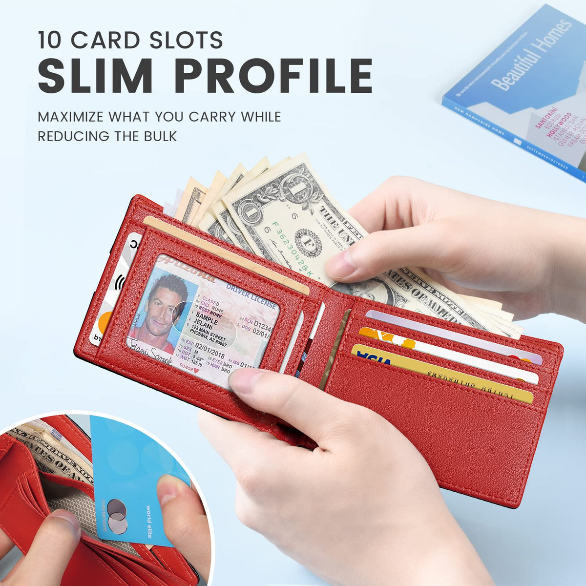 Zitahli Mens-Wallet-Slim-Leather-RFID Blocking Wallet for Men Minimalist Bifold Credit Card Holder with Gift Box