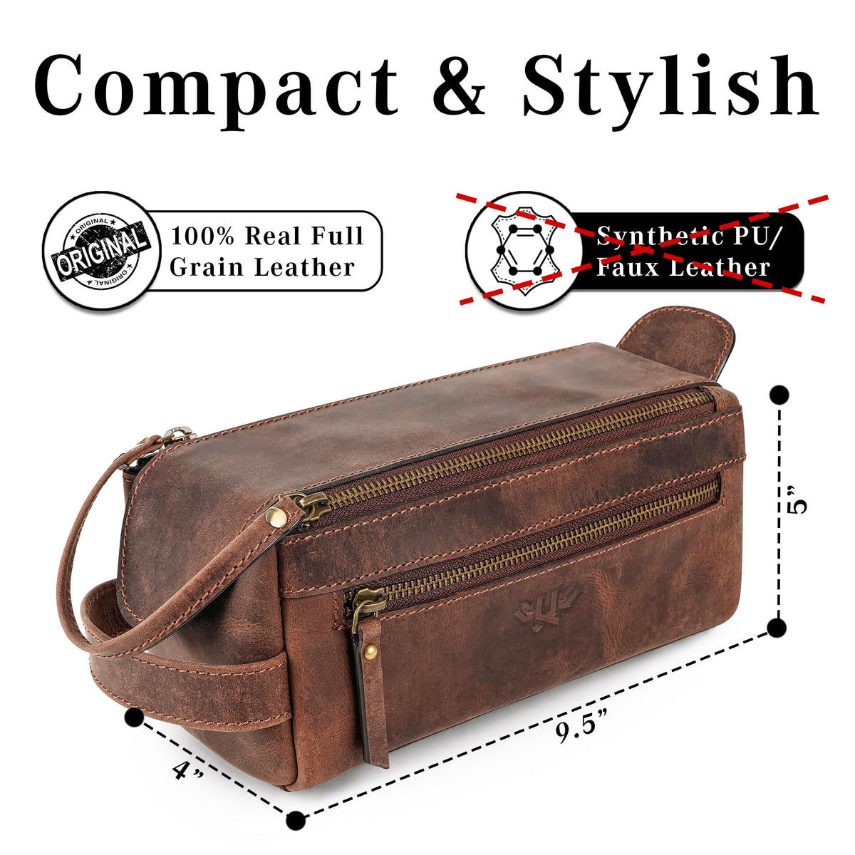 LushLuxeoria Premium Handmade Leather Toiletry Bags for Men and Women, Genuine Leather Dopp Kit and Shaving Bag for Men, Travel Cosmetic Bag for Women's and Men's, Zipper Pocket, Chocolate