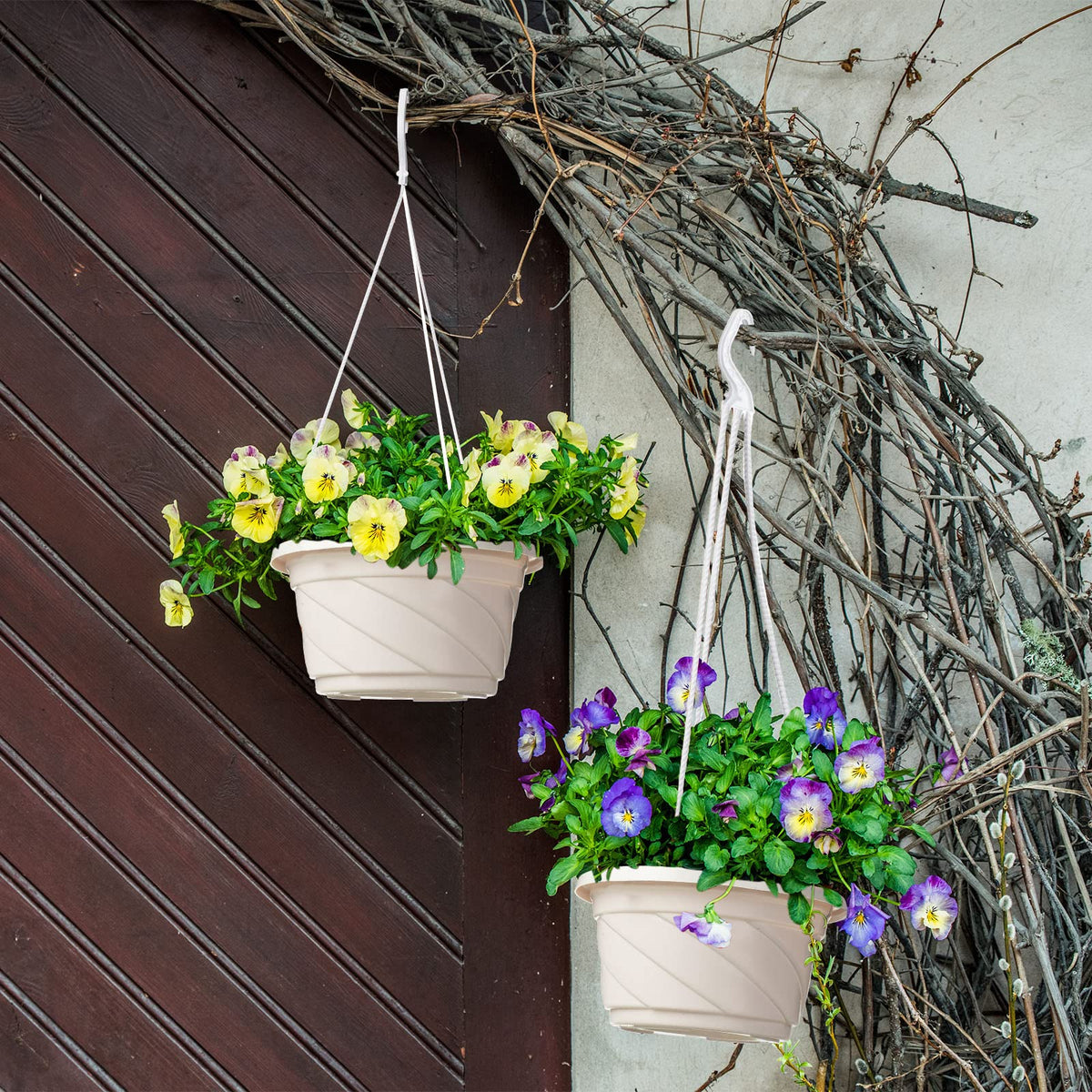 EBOOT 16 Pcs Hanging Plants Outdoor 7 Inch Flower Pot Bulk Hanging Baskets for Plants with Drainage Hole Plant Pots for Outdoor Outside Indoor Garden Balcony(White)
