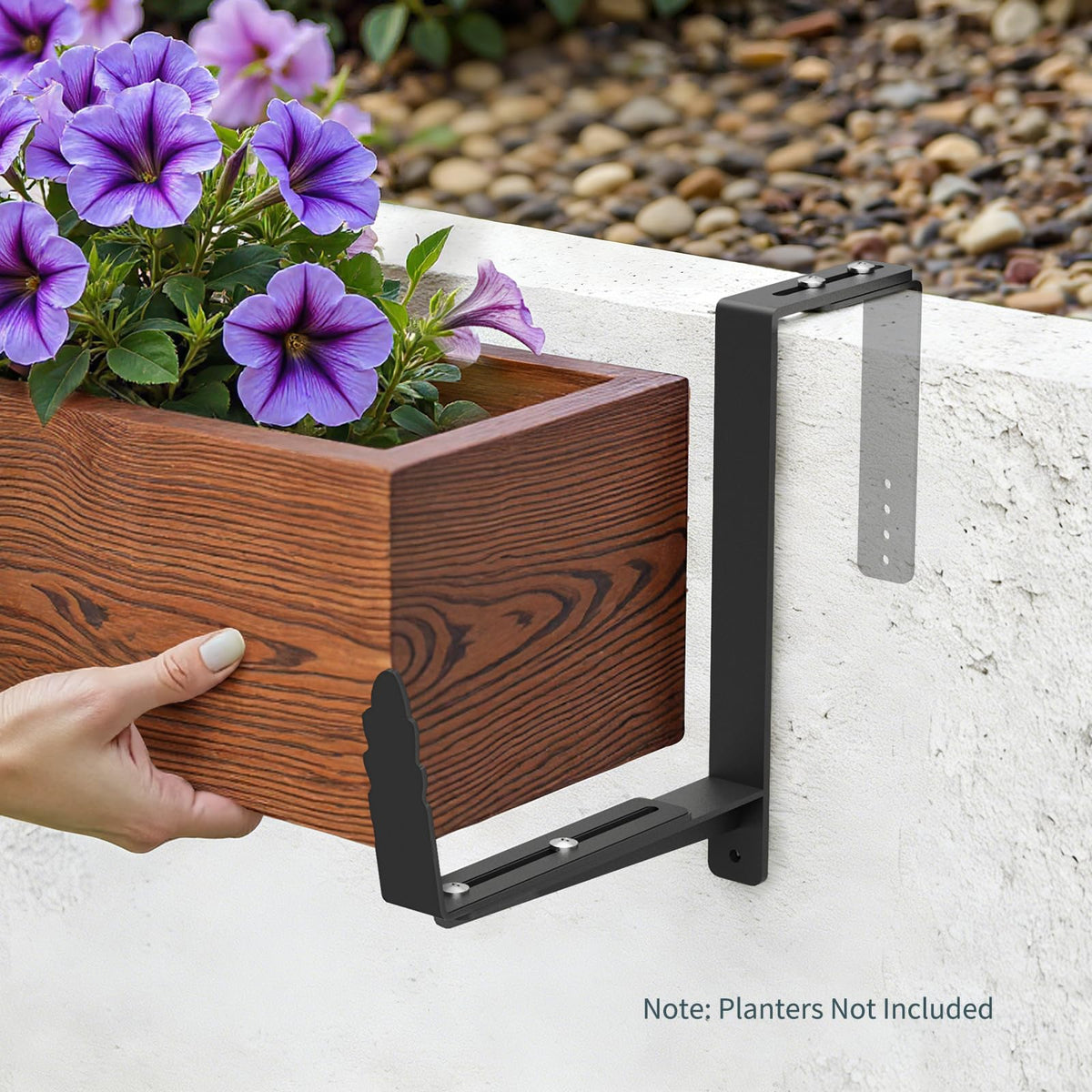 Window Box Brackets, Adjustable Planter Box Brackets, Heavy Duty Iron Flower Box Bracket for Deck Railing with Upgraded Bottom Support - Ideal for Balconies, Fences, and Gardens (2)