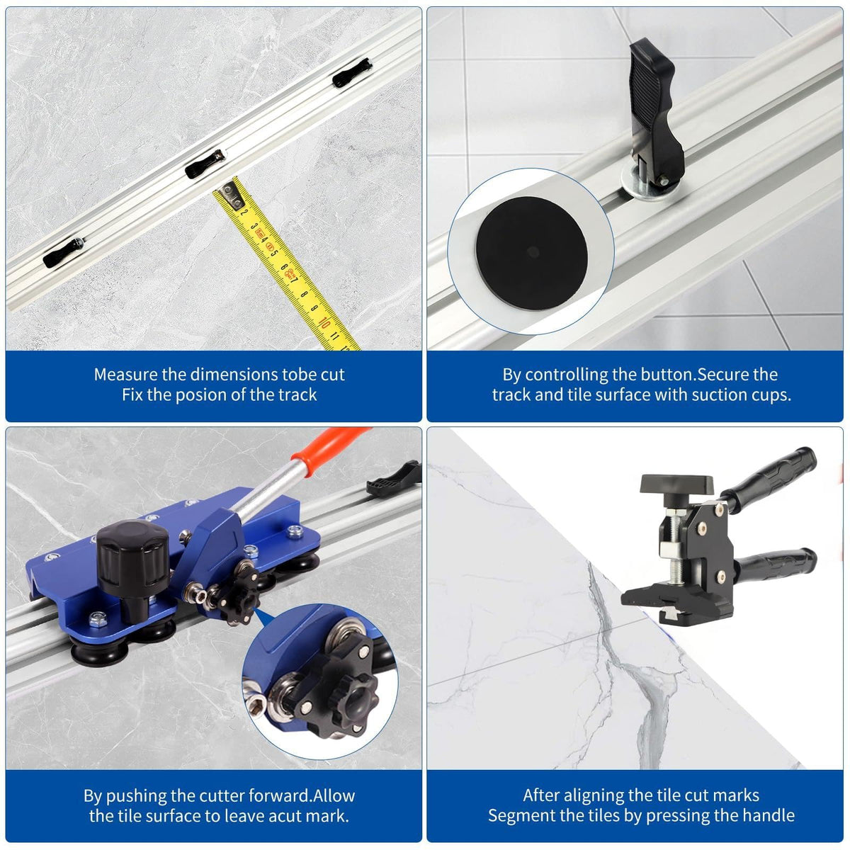 110" Large Format Manual Tile Cutter, Professional Porcelain & Ceramic Tile Cutting Tool with Suction Cups & Tile Pliers, 3-Head Scoring Wheel System, Cuts Stone & Porcelain Tiles up to 4.7" Thick