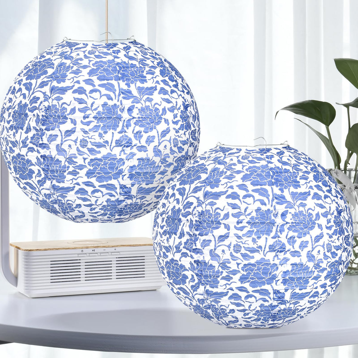 12 Inches Chinoiserie Paper Lantern Celehappy 10pcs Blue and White Porcelain Print Lantern Chinese Round Hanging Lanten for Birthday Wedding Party Ceilding Indoor Outdoor Home Decor