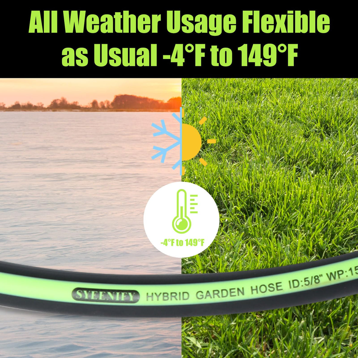SYEENIFY Kink Free Garden Hose 100ft 5/8", Heavy Duty Hybrid Water Hose, Ultra Durable Flexible Rubber Hose with Sprayer Nozzle,Leakproof Yard Outdoor Hose with Brass Solid Connector