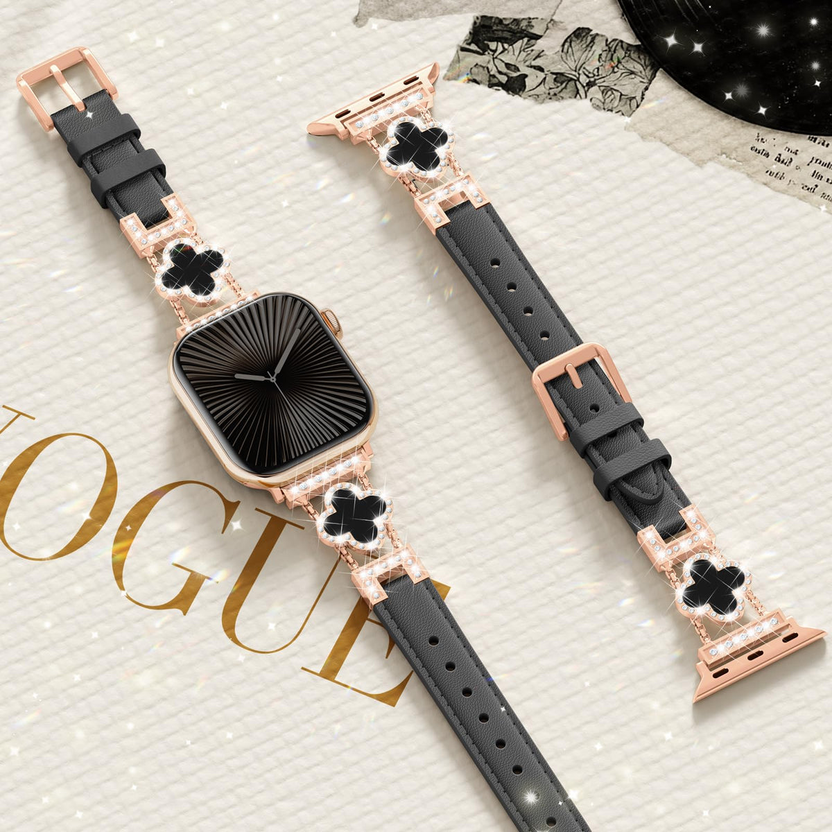 SOLOLUP Leather Band Compatible with Apple Watch Bands for Women 40mm 41mm 42mm 38mm,Dressy Slim Thin Cute Bracelet with Bling Buckle Metal Link Chain Band for iWatch 11 10 9 8 7 6 5 4 3 SE 3/2/1