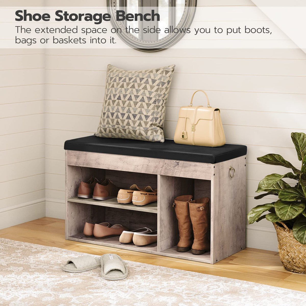 HOOBRO Shoe Storage Bench with Padded Cushion, Entryway Bench with Flip-Open Storage Box and Adjustable Shelf, Shoe Rack with Hidden Compartment, for Entryway, Living Room, BF-BG40HX01