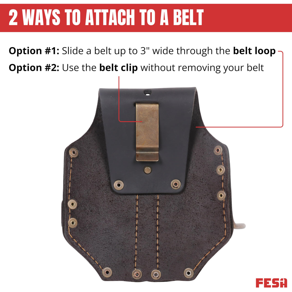 FESA Durable Leather Pliers Holster - Heavy Top Grain Leather Double Plier Holder for Belt with Steel Hammer Holder, Tape Clip & 2 Carpenter's Pencil Pockets - Clip On Any Belt - Handcrafted (Brown)