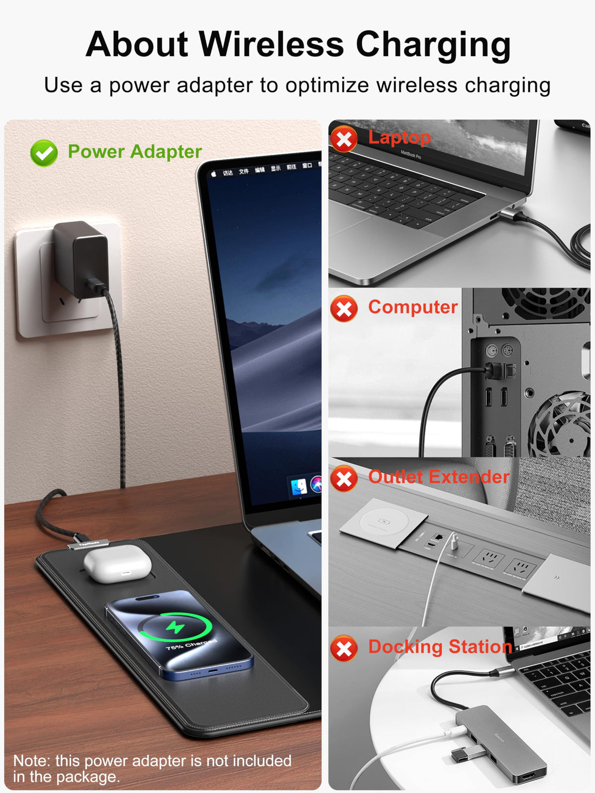 TopMade Wireless Charging Mouse Pad, Waterproof Gaming Mousepad with Ultra-Smooth Surface, Non-Slip Base, 31.5"x15.75" XXL Large Desk Pad, Classic Black Computer Desk Mat for MacBook, PC, Laptop