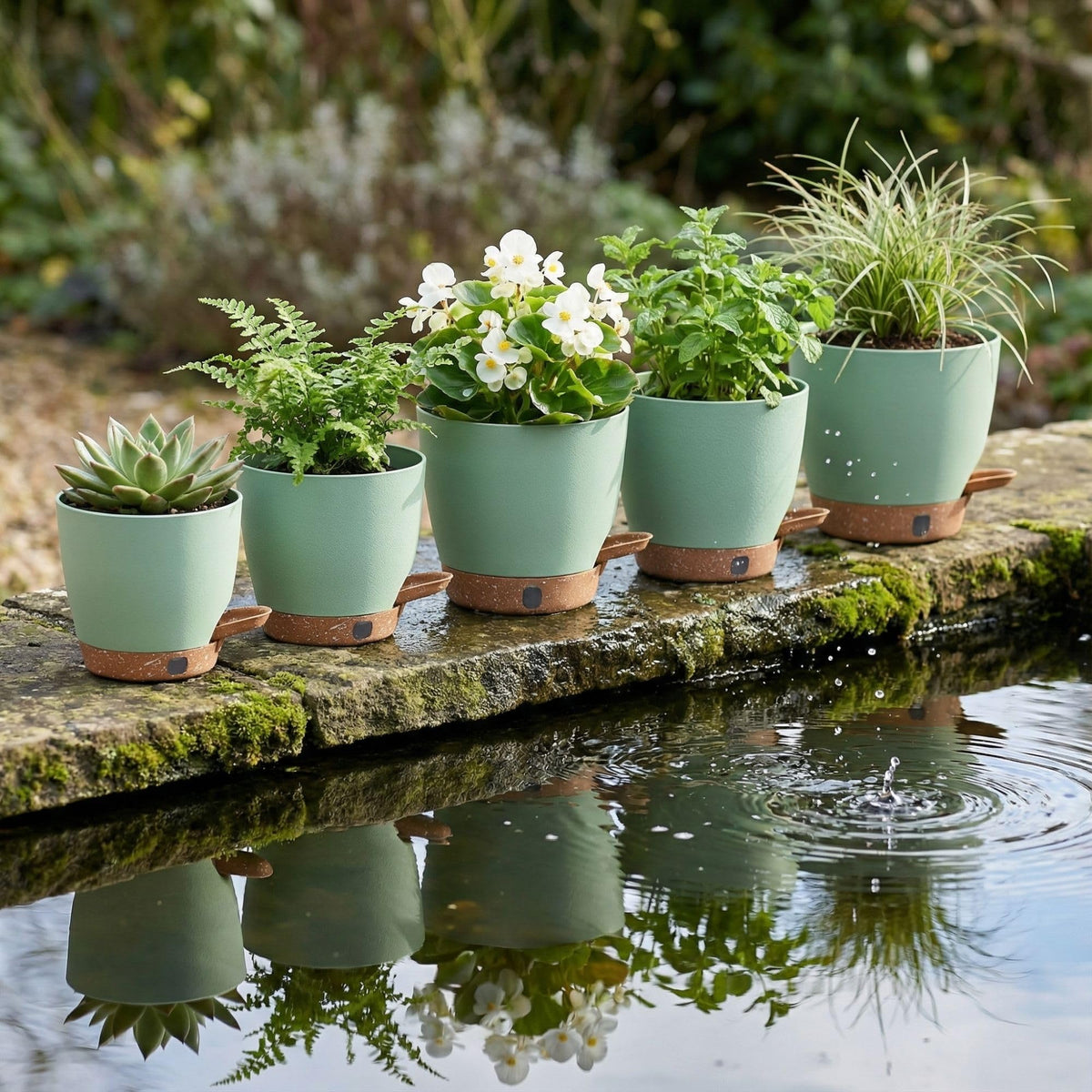 montresor 5 Pack Green 5/5.5/6/6.5/7 Inch Self Watering Planters for Outdoor, Plastic Plant Pots with Wick & Drainage, Small to Medium Indoor Pots for Snake Plant, Aloe