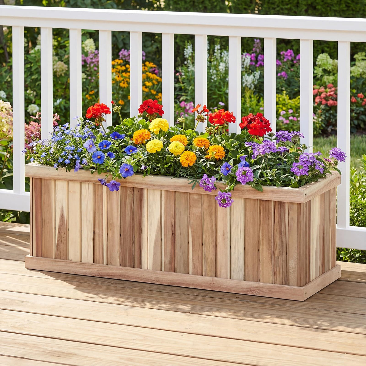 HAPPYGRILL Wooden Raised Garden Bed, Acacia Wood Rectangular Planter Box with Drainage for Vegetable Flower Herb, Indoor Outdoor Elevated Garden Box for Patio Yard, 36" L x 12" W x 12" H (1)