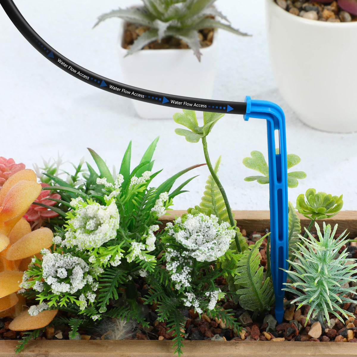 SEWACC 100pcs Automatic Drip Irrigation Stakes, Indoor Plant Watering System with Blue Multi- Drip Emitters for Flower and Seedlings