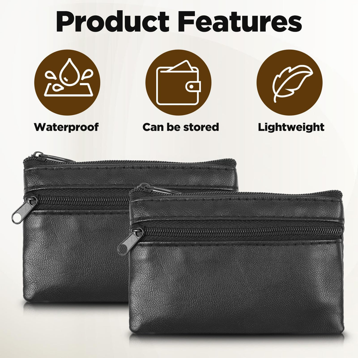 DOPENSPI 2 Pcs PU Leather Zipper Coin Purse, Mini Change Wallet Card Holder Black Zipper Pouch Small Coin Pocket Pouch for Women Men Purse Travel Daily Use