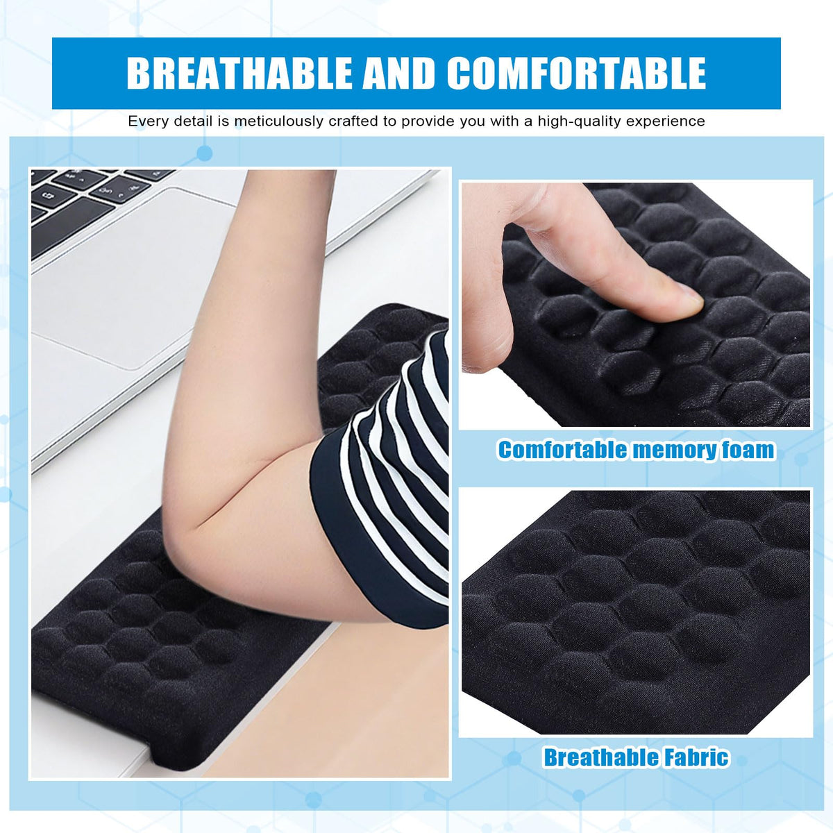 L-Shaped Desk Elbow Pads (2-Pack) - Adjustable Spacing Memory Foam Desk Edge Cushion for Forearm & Wrist Support, Ergonomic Desk Arm Rest for Office, Gaming