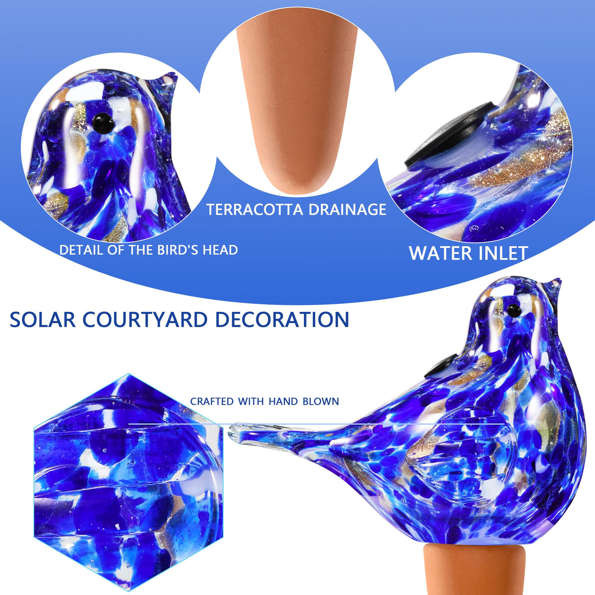 Naboher Glass Bird Shaped Plant Watering Ball Glass Automatic Watering Ball Flower Pot Insertion Spike Drip Irrigation Device Watering Ball Irrigation System Plant Enthusiast Gift (Dark Blue)