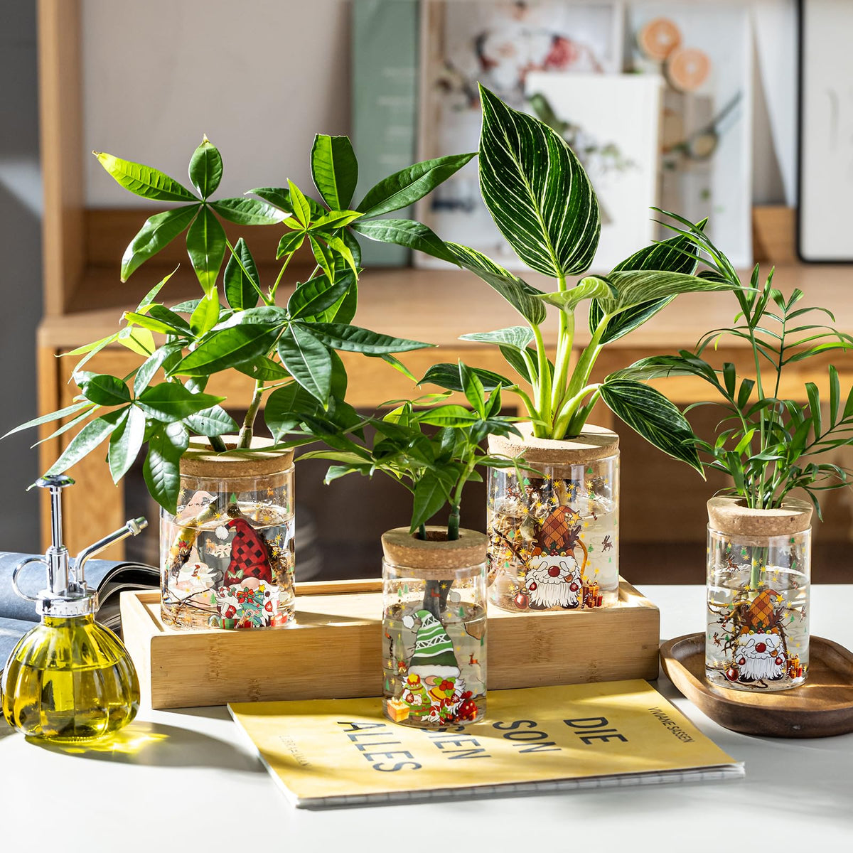 Christmas Vases, 2 Sizes Propagation Jars with Christmas Decorations Patterns, Desktop Glass Hydroponic Planter for Plant Cuttings, for Plant Lovers (6)