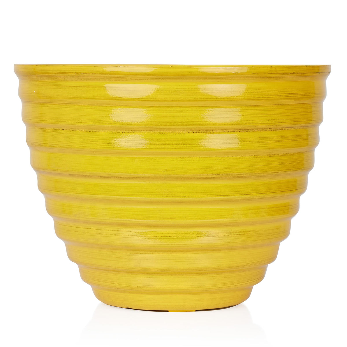 Alpine Corporation TWM116HH-S-YL Indoor/Outdoor 12" Round Plastic Planter, Ribbed Planter with Drainage Hole and Plug, Yellow