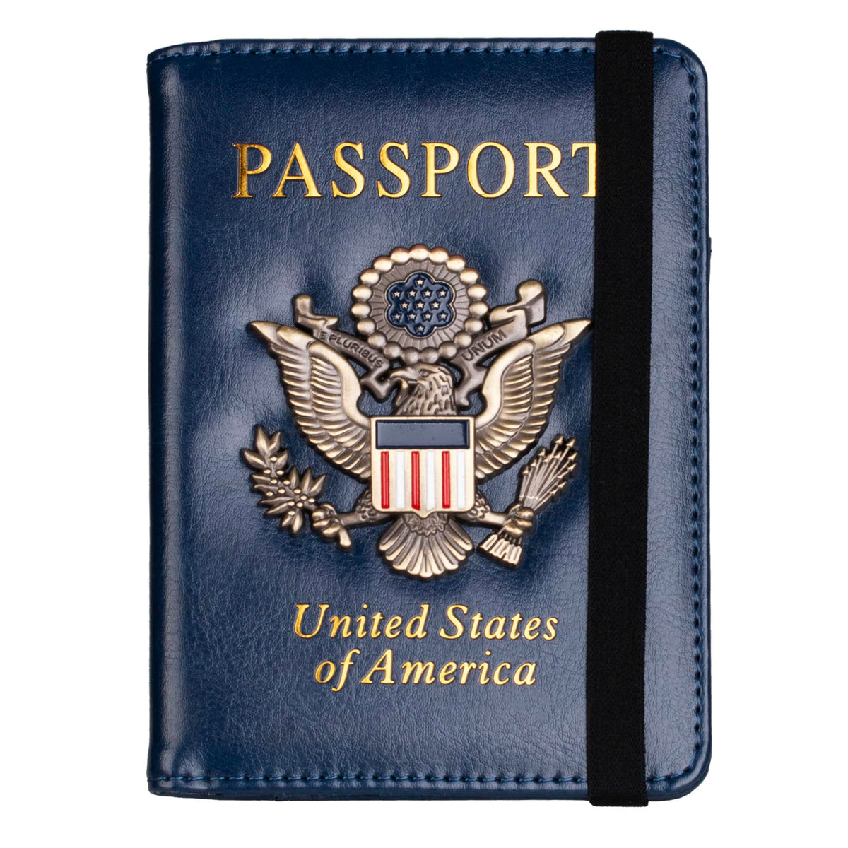TOURSUIT RFID Blocking Passport Holder for Women Men, Leather Passport Travel Wallet with 3D Metal Badge, Travel Document Holder Cover Accessories (Dark Blue)