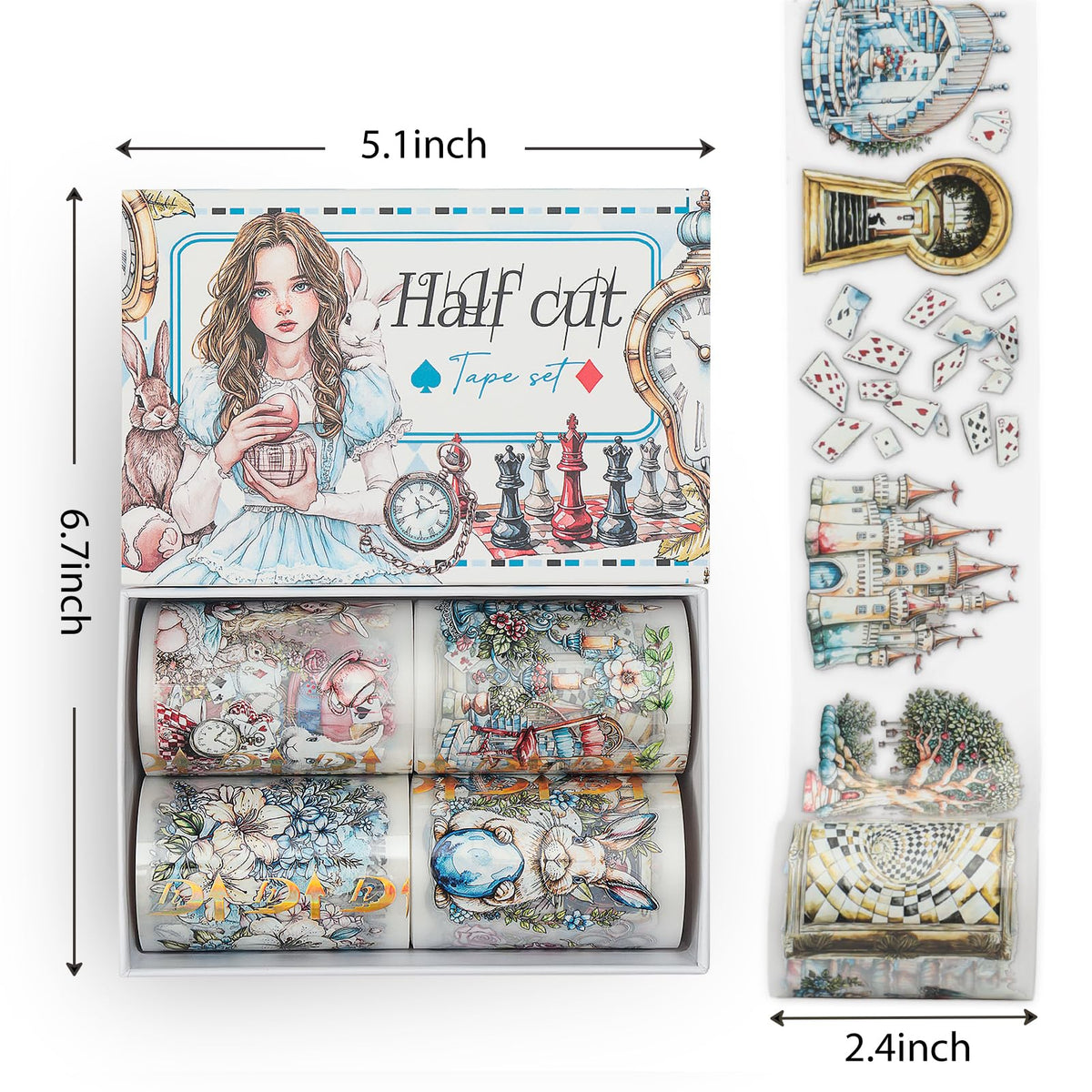 Snycler Pre-Cut Fairy Tale Themed PET Washi Tapes - Vintage Aesthetic Tape Stickers for Journaling, Scrapbooking, Junk Journals, Crafts, Planners - 4 Rolls