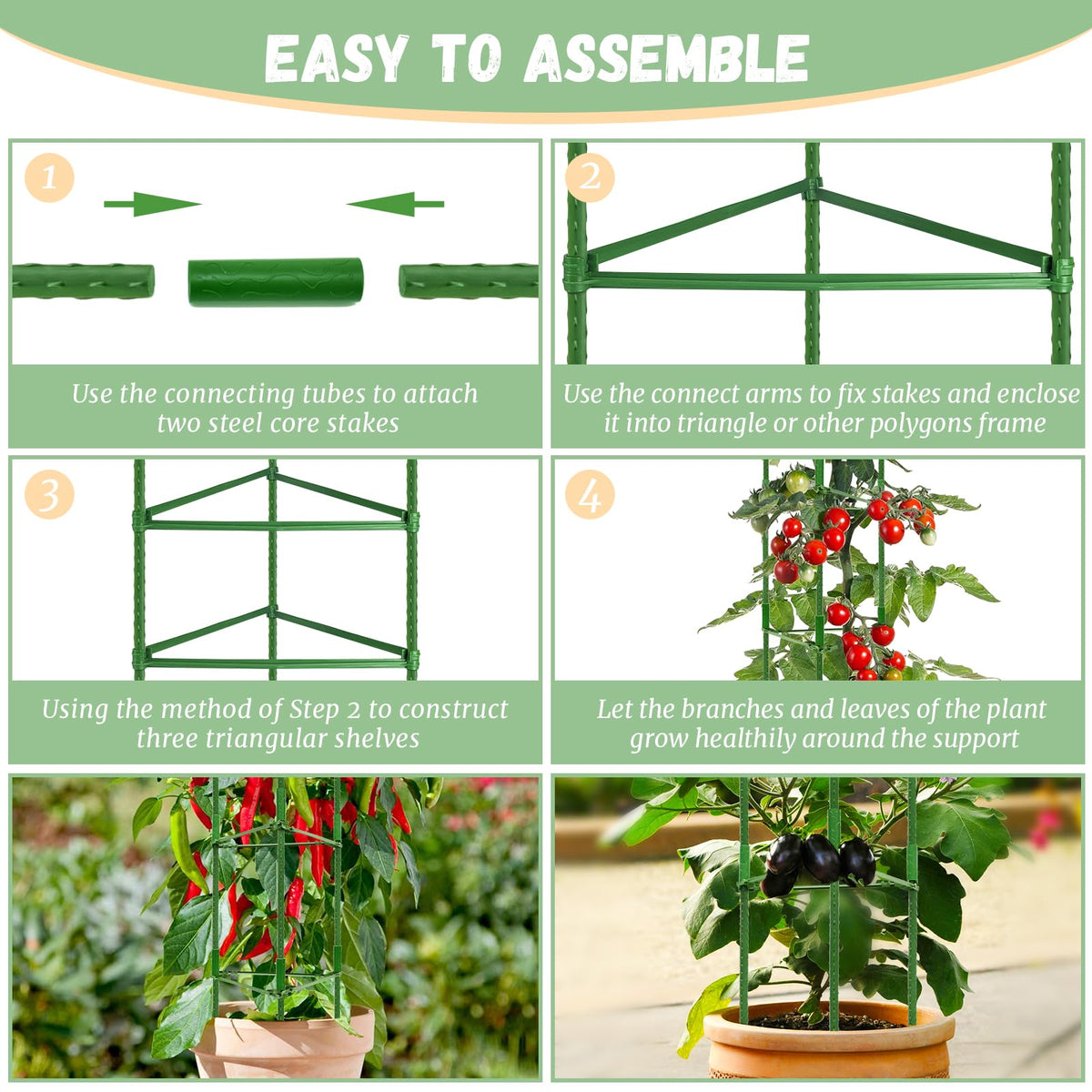 Legigo 8-Pack Tomato Cage for Garden Plant Support- Up to 48inch Garden Stakes Tomato Cage, Tomato Trellis for Potted Plants, Tomato Cages Plant Stakes for Climbing Vegetables Plants Flowers