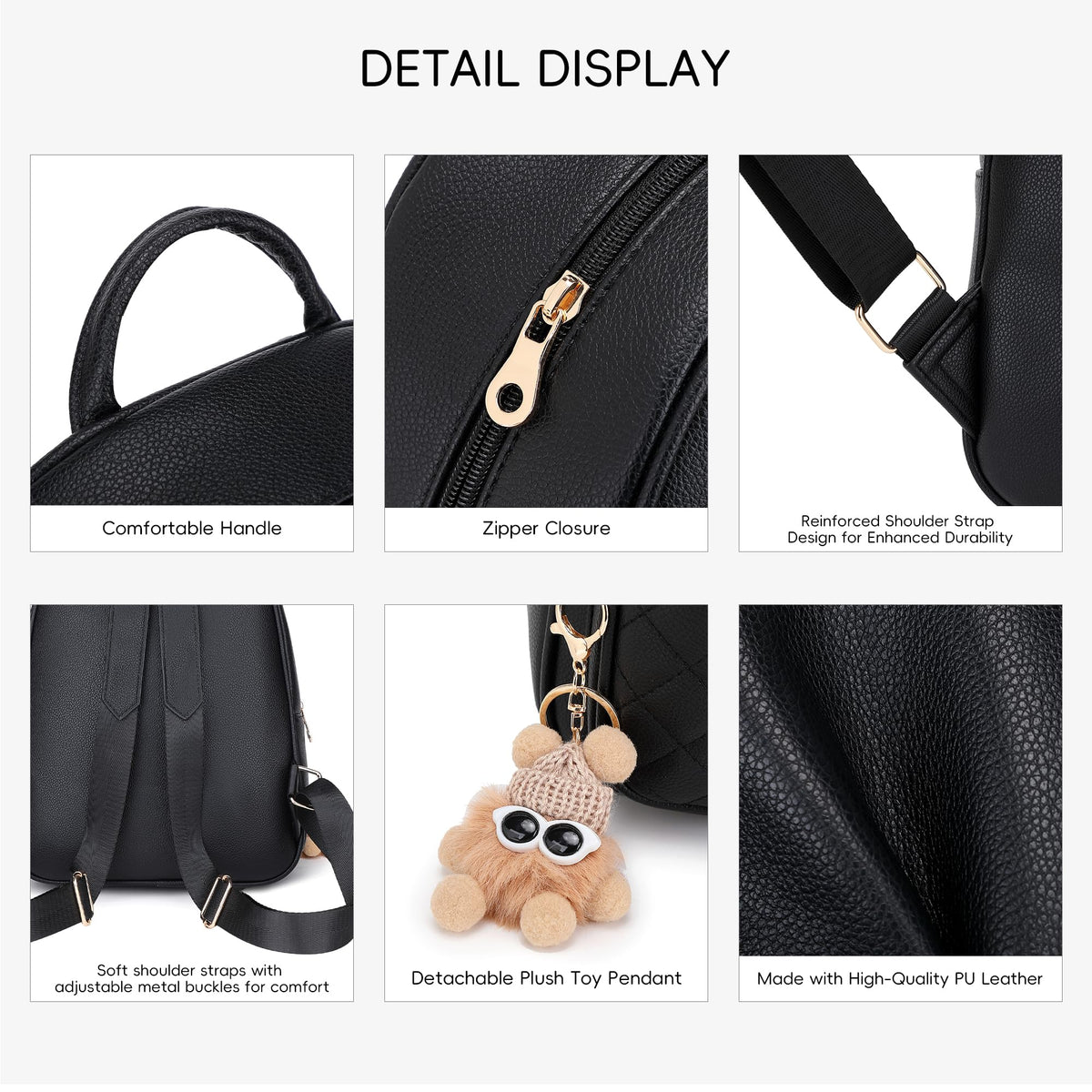 BAGOK Mini Leather Backpack Purse for Women, Small Backpack Purse with Cartoon Charm, Cute Fashion Bag for Girls