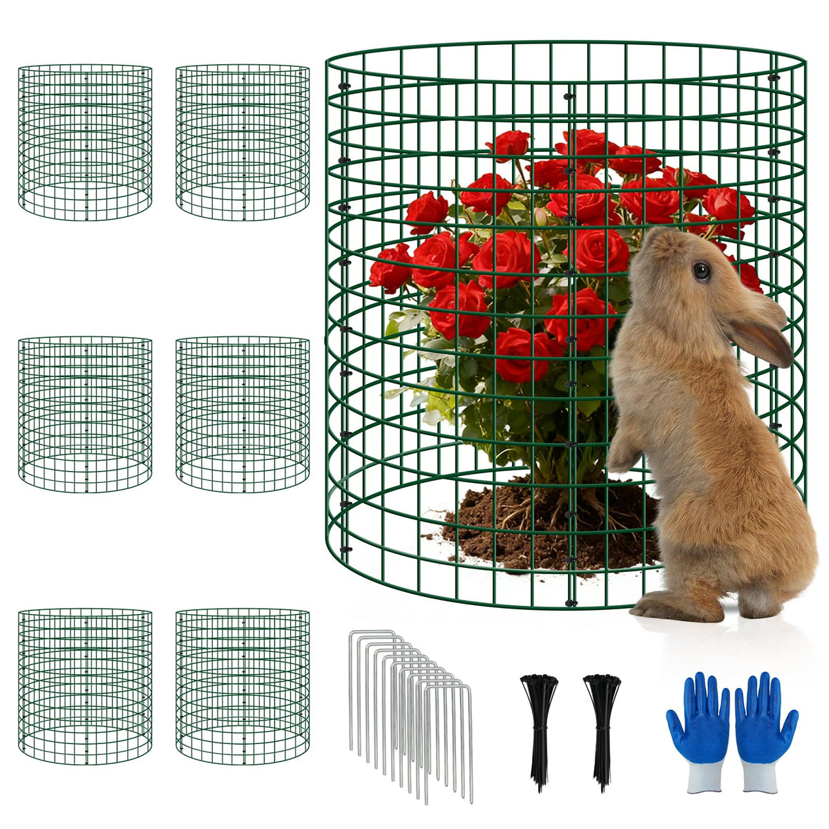 6 Pack Plant Protectors from Animals, 12''x14'' Metal Plant Cages for Outdoor Plants, Garden Plant Protector with Stakes & Zip Ties, Keep Rabbits Squirrels Out, Plant Cage for Flowers Vegetables